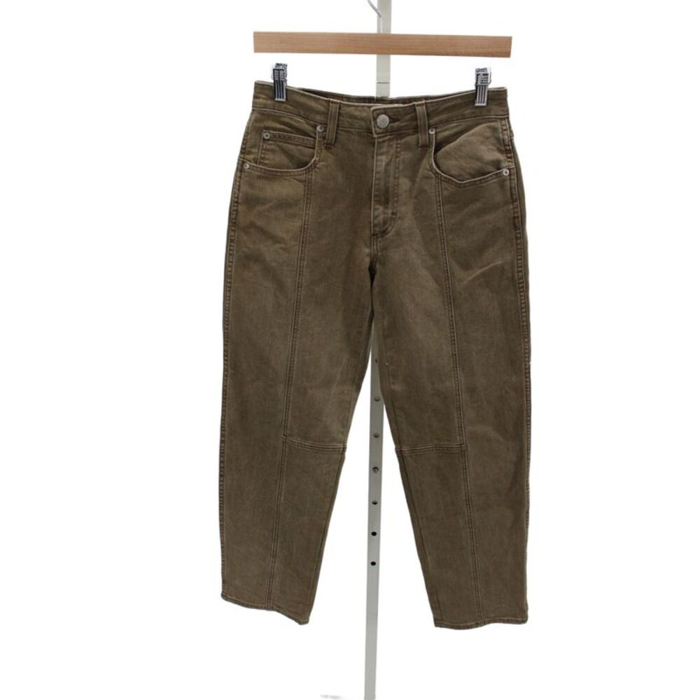 Amo Women Cropped Brown Mid-Rise Cotton Jeans Button Inseam 28 Size 26